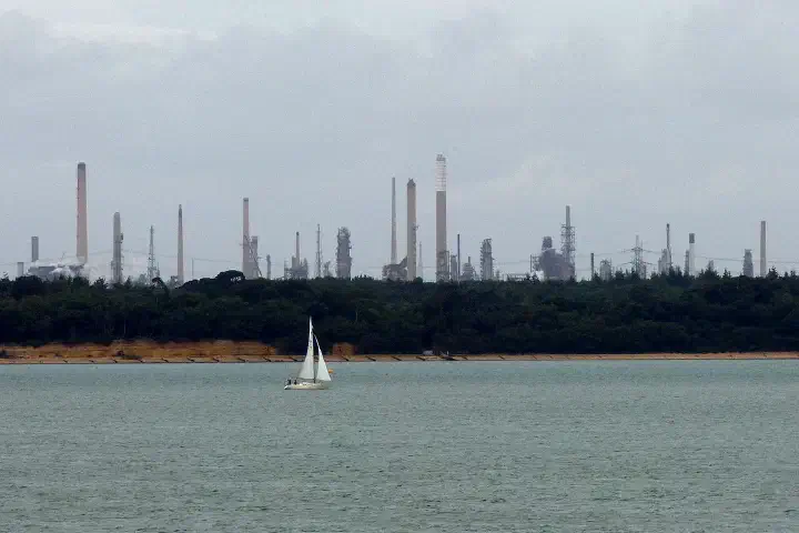 The Fawley oil refinery in Hampshire, seen from the Isle of Wight ferry in the Solent, 7 September 2017.