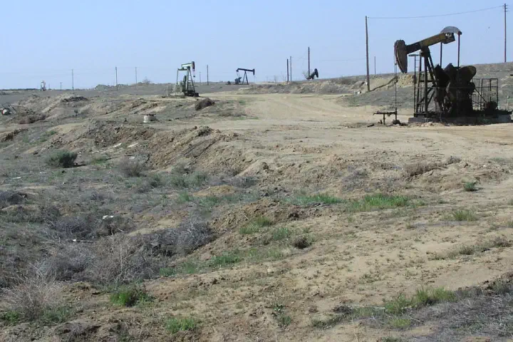 Oil wells in the Kern Front Oil Field.