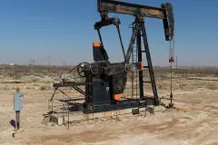 Oil pumpjack operating on a well in the Permian Basin near Monahans, Texas, one of the most productive oil-producing regions in the United States