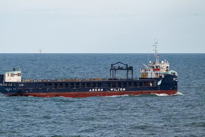 The general cargo vessel Wilson Flex IV in the North Sea off Norwich, U.K., May 2, 2023.