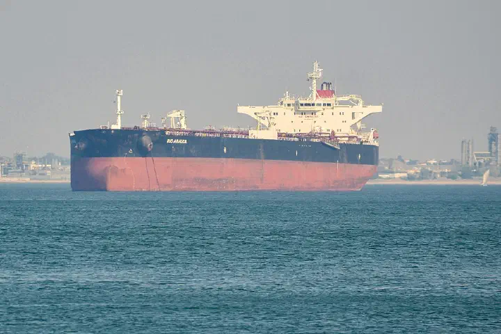 The oil tank ship Rio Arauca at the oil terminal in Lisboa in the year of 2017