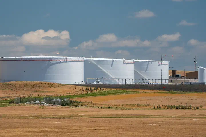 A Suncor Energy crude oil storage tank farm near Guernsey, Wyoming.