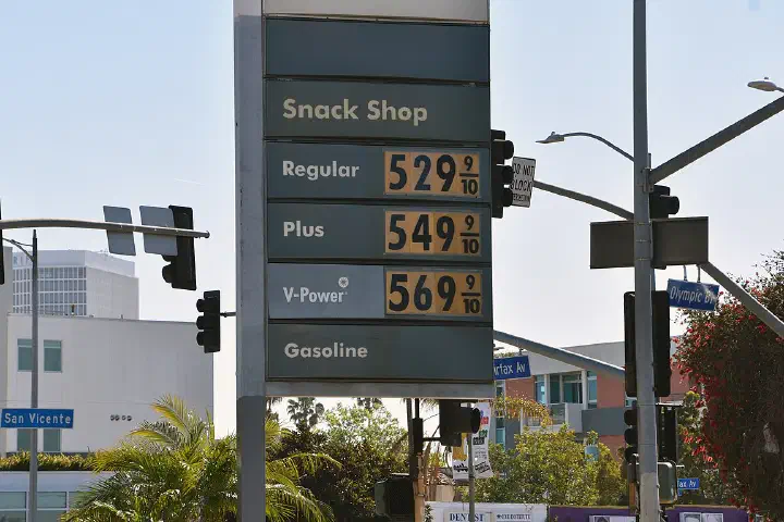Gas prices at Fairfax Avenue and Olympic Boulevard, Los Angeles.