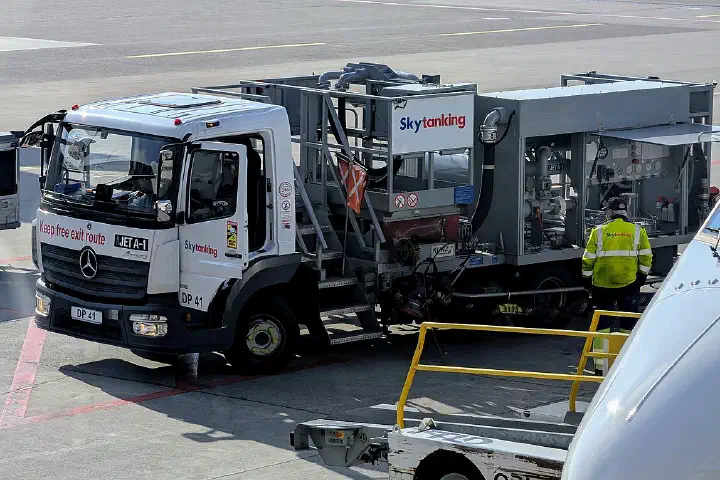 A fuel truck at Zurich Airport.