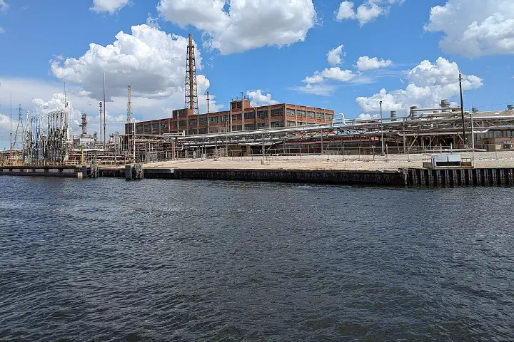 The LyondellBasell Houston refinery, seen from the Houston Ship Channel.