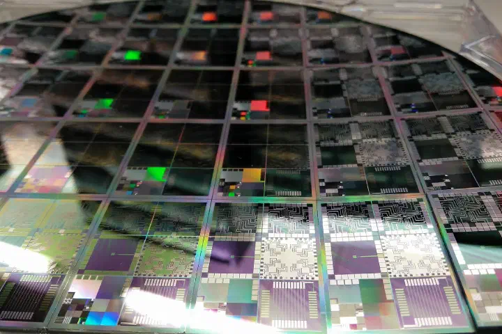 A 12-inch semiconductor wafer.