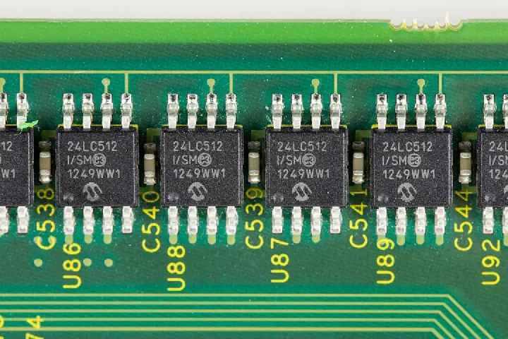 A Microchip 24LC512 serial EEPROM on an Extron DMP 128 board.