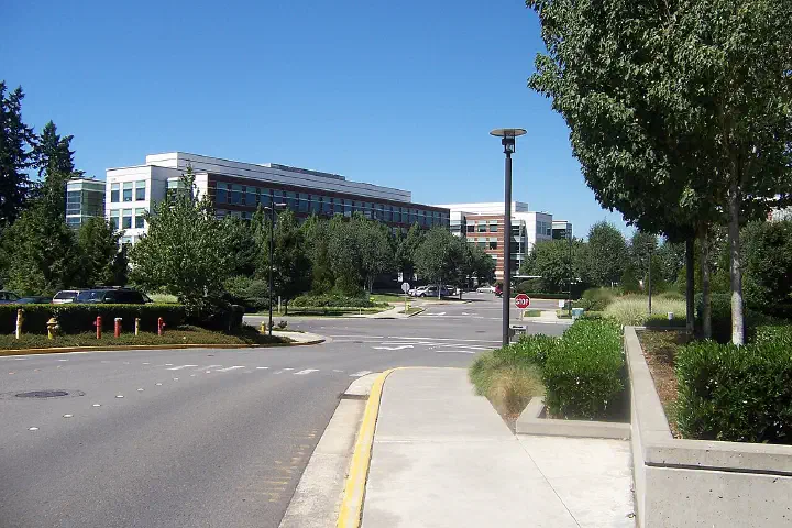 An intersection on the Microsoft Redmond campus.