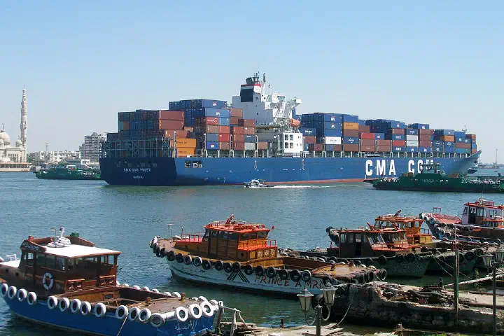 The container ship CMA CGM Puget in the Suez Canal.