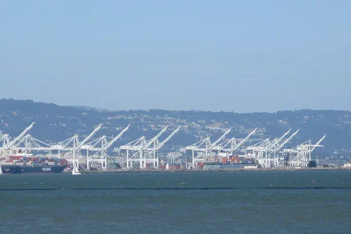 Container cranes at the Port of Oakland.