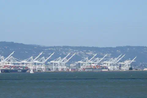 Container cranes at the Port of Oakland.
