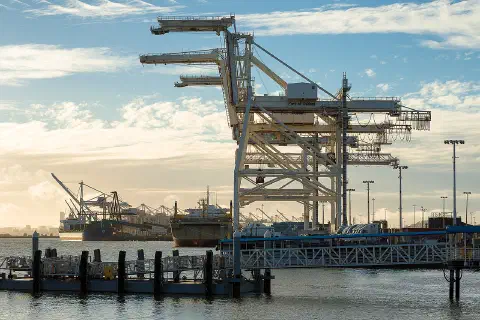 Cranes at Oakland's container terminal.