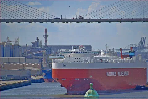 The ship Tirranna docking at the Port of Savannah, Georgia, July 19, 2012.
