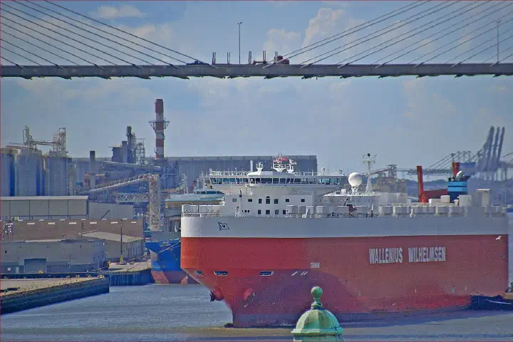 The ship Tirranna docking at the Port of Savannah, Georgia, July 19, 2012.