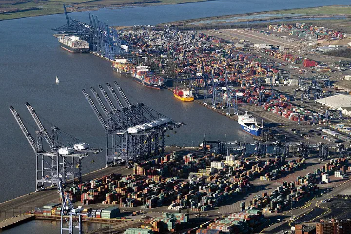 An aerial view of the Port of Felixstowe, Suffolk.