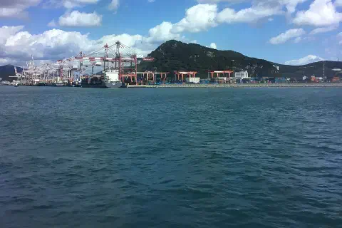 Busan Port, seen from a boat arriving from Hakata.