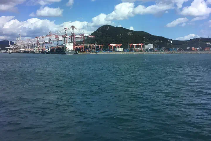 Busan Port, seen from a boat arriving from Hakata.