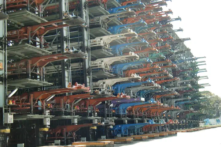 A stacking tower for container chassis.