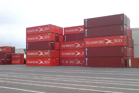 A stack of containers of the Hamburg Süd shipping company at Ports of AucklandAuckland City, New Zealand