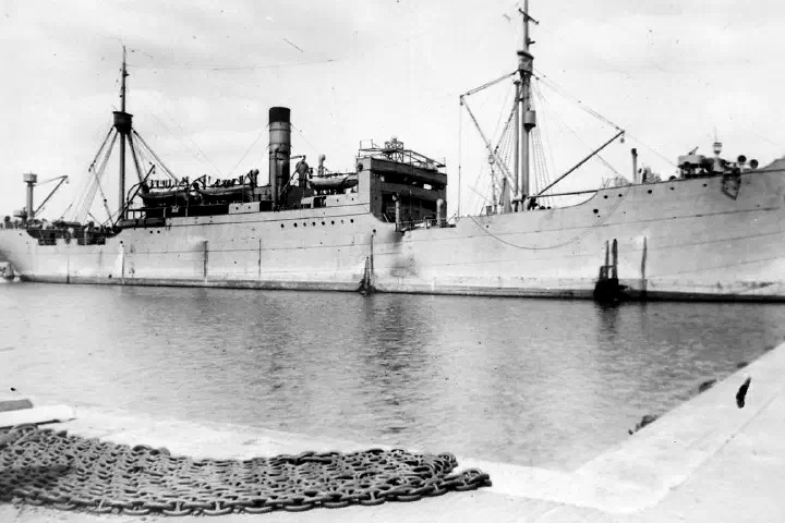 The cargo ship Houston, formerly the Liebenfels, at a wharf, June 27, 1918.