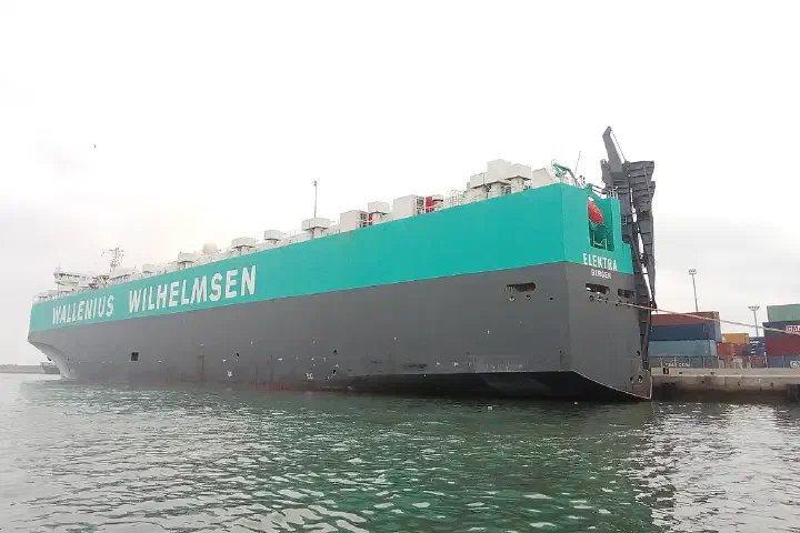 The car carrier Elektra in the port of Casablanca, Morocco.