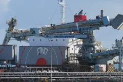 The Bulk carrier Crimson Princess and ship loader at Kwinana Bulk Jetty, Western Australia