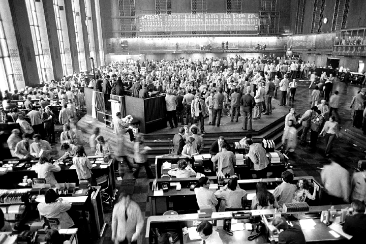 Traders at work at the Chicago Board of Trade in Chicago, Illinois, on May 31, 1973.
