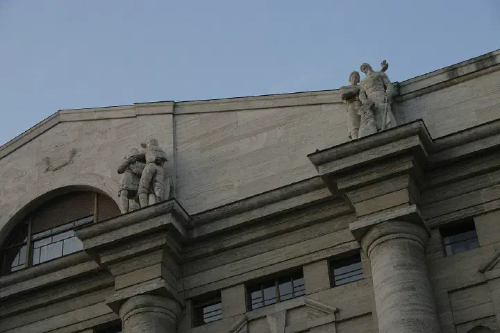 A detail of the Milan stock exchange building.