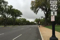 View west along U.S. Route 50 (Constitution Avenue NW) at 17th Street NW in Washington, D.C