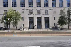 The the front of the Bureau of Engraving and Printing annex building showing it's main entrance