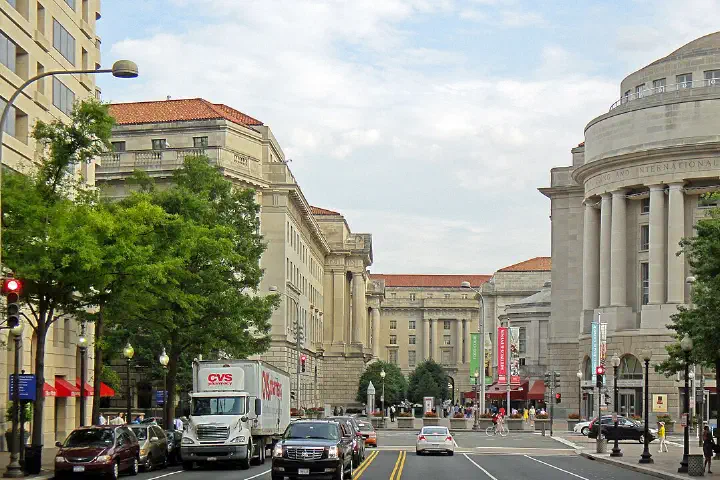 Federal Triangle buildings, looking downhill along 13th Street.