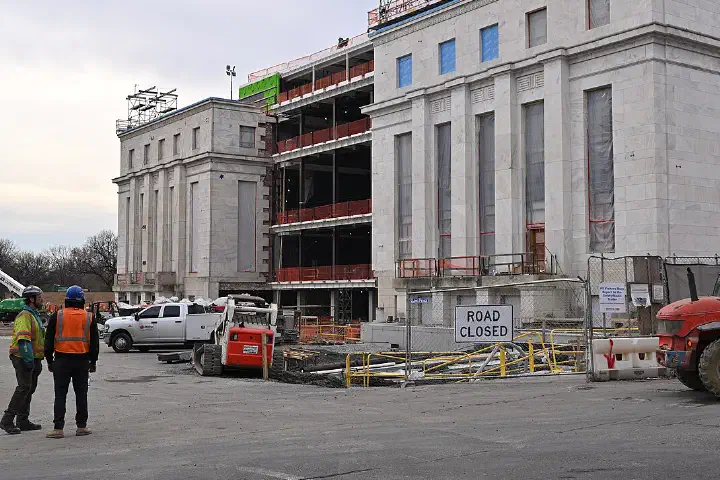 View from the northeast looking southwest of construction on the east side of the Marriner S. Eccles Federal Reserve headquarters building on
