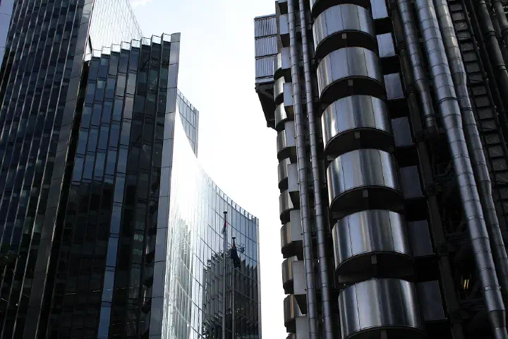 The silhouette of the Lloyd's building, London.