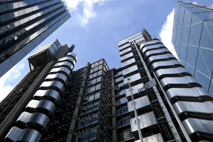 Looking up at the Lloyd's building in the City of London, September 2024.