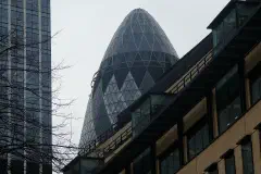 The top of 30 St Mary Axe, also known as the Gherkin.