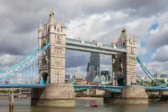 Tower Bridge, a bascule and suspension bridge over the River Thames in central London.