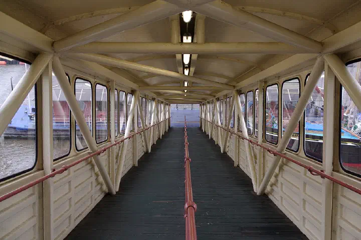 Looking down the gangway to Tower Pier.