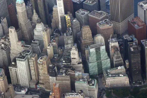 An aerial view of Lower Manhattan.