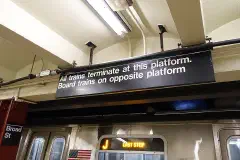 The north end of the Brooklyn-bound platform of the Broad Street BMT Nassau Street station.