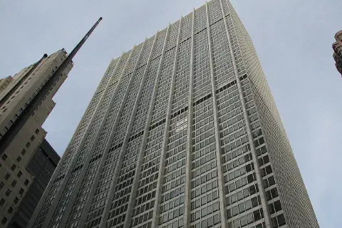 One Chase Manhattan Plaza (Skidmore, Owings & Merrill, 1960), among the tallest buildings in New York City.