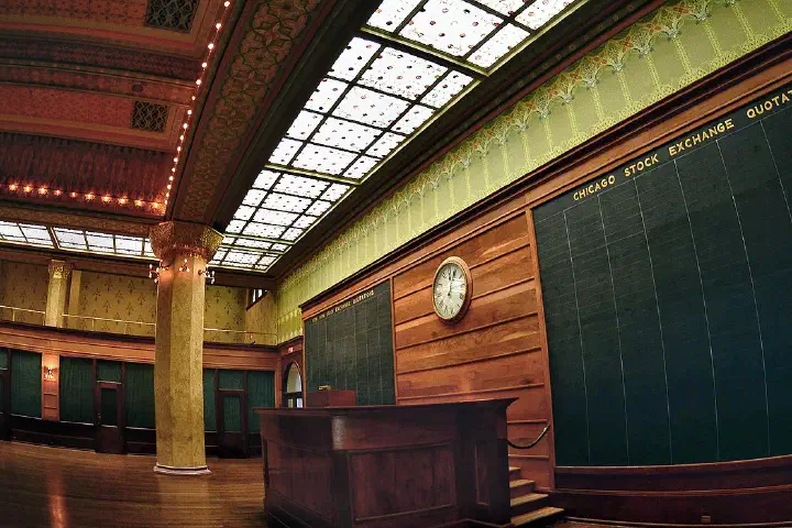 The Old Chicago Stock Exchange trading room (1894) at the Art Institute of Chicago.